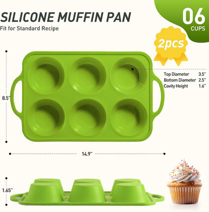 2 Packs 12 Cups Silicone Muffin Pan for Baking with Metal Reinforced Frame Regular Size Cupcake Pan Tray Egg Bites Silicone Cookie Molds Muffin Tin Tart Pans Sheet Set for Oven Dishwasher Safe