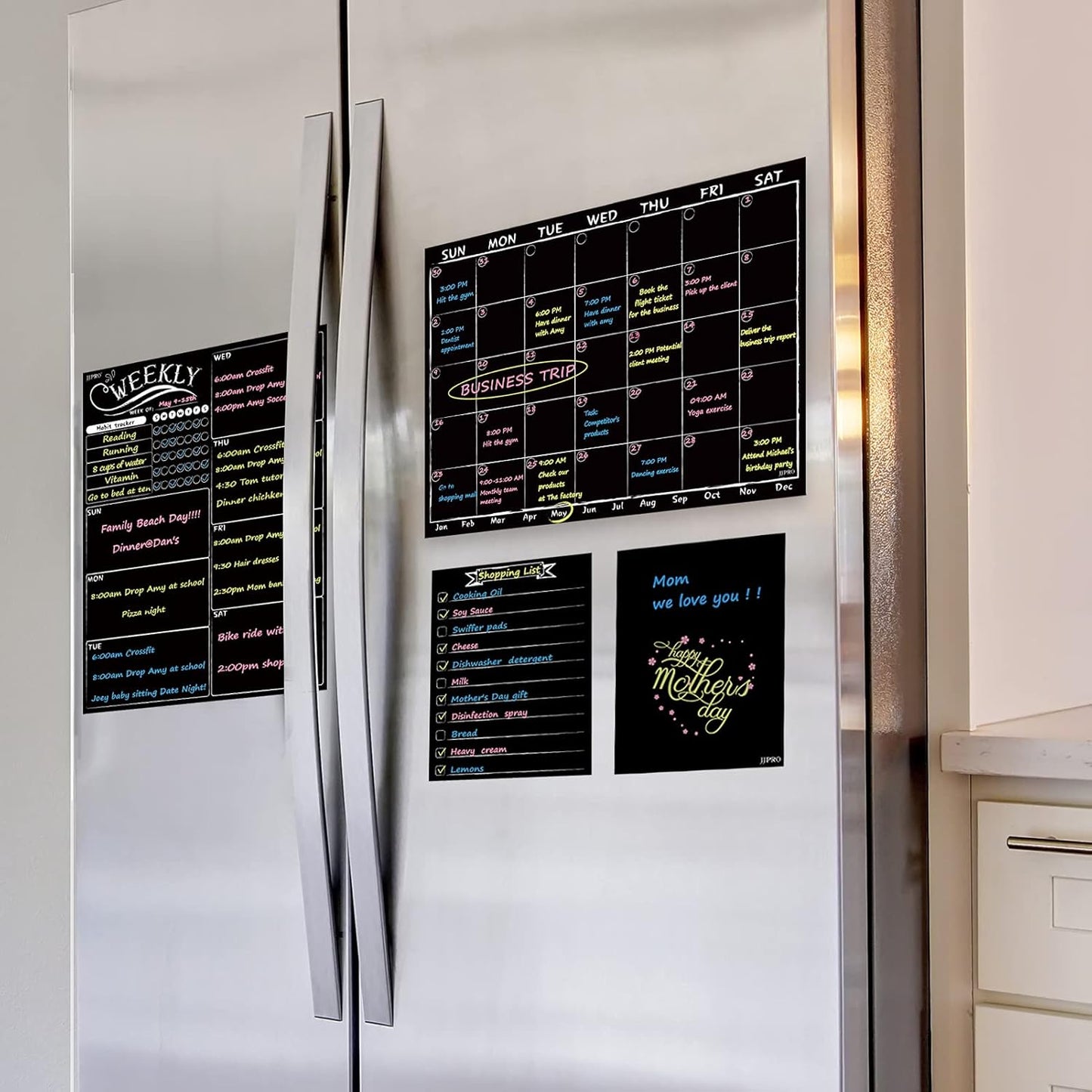 JJPRO Magnetic Dry Erase Menu and Chore Chart Blackboard for Fridge-Weekly Meal Planner Chalkboard,Behavior Chart Chalkboard for Multiple Kids with Notepad Blackboard