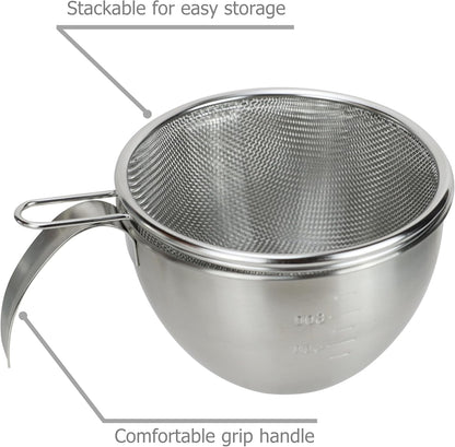 EIKS Stainless Steel Mixing Bowls with Strainers for Mixing Batter Egg Cream & Washing Draining Fruit Rice Beans Grains, Capacity of Bowl is 1000ml/1-Quart