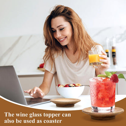 10 Pack Acacia Wood Wine Glass Charcuterie Topper Gift Set Mini Wooden Charcuterie Board for Wine Toppers Mug Cover Cup Lids Small Bamboo Appetizer Plates Glass Coaster Accessories Drink Covers