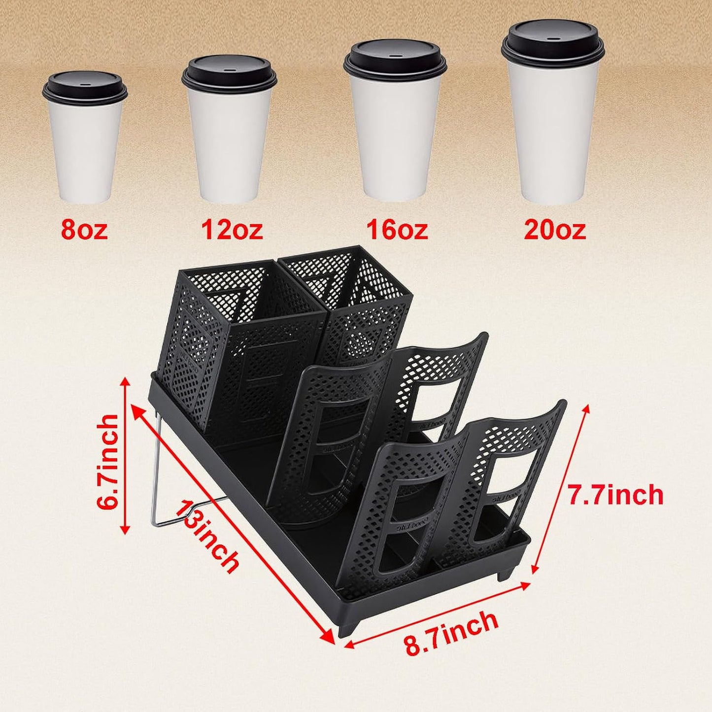 Tirifer Cup and Lid Holder, Disposable Paper Cup Dispenser with Stand, 6 Slots Coffee Cup and Lid Storage Organizer for Coffee Station Bar Office Home Countertop Breakroom Restaurant
