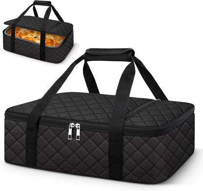 Coobiiya Insulated Casserole Carrier,Lasagna Lugger Tote Keeps Food Hot or Cold,Thermal Lunch Bag Warmer & Cooler Carrier Bag,Portable Tote Bag Fits 9" x 13" Baking Dish for Picnic and Cookout