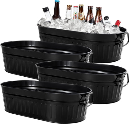 Lallisa 2 Pcs 5.3 gallons Galvanized Beverage Tub Galvanized Bucket Metal Ice and Drink Bucket with Handles Tub for Parties Farmhouse Home Pool Bar (White)