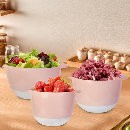 3 Plastic Mixing Bowls with Lids,Pour Spout,TPR Bottom,Mixing Bowl Set,Deep Nesting Small Batter Bowl for Serving,Prep,Baking,Non Slip,Dishwasher Safe,Easy to Grip/Spout,Pale Blue