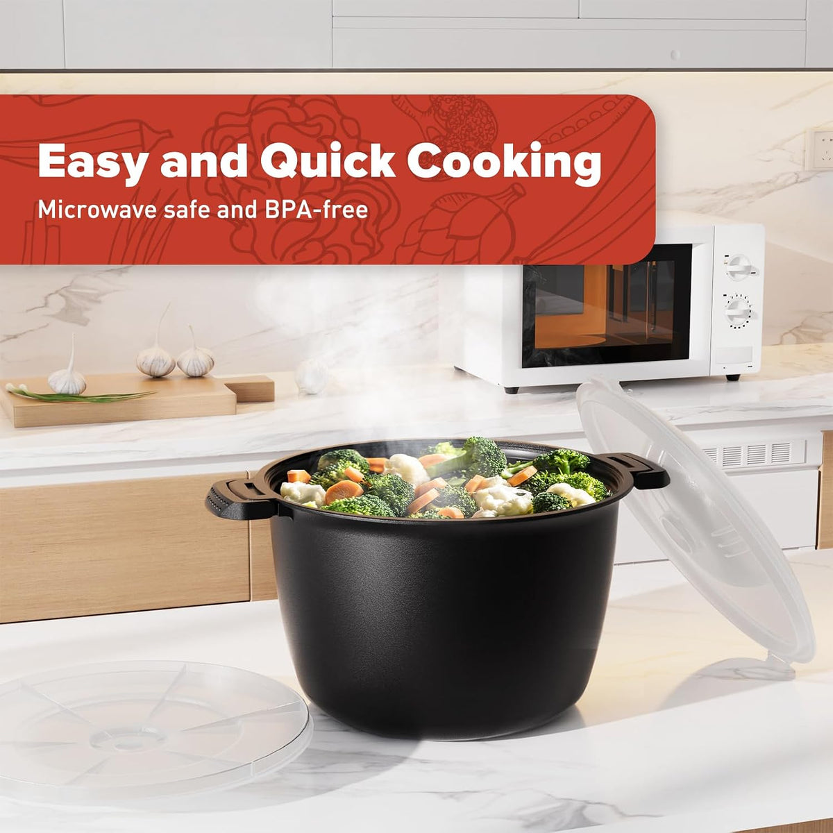 Large Microwave Cookware Steamer 2 Quart Vegetable Cooker for Cooking