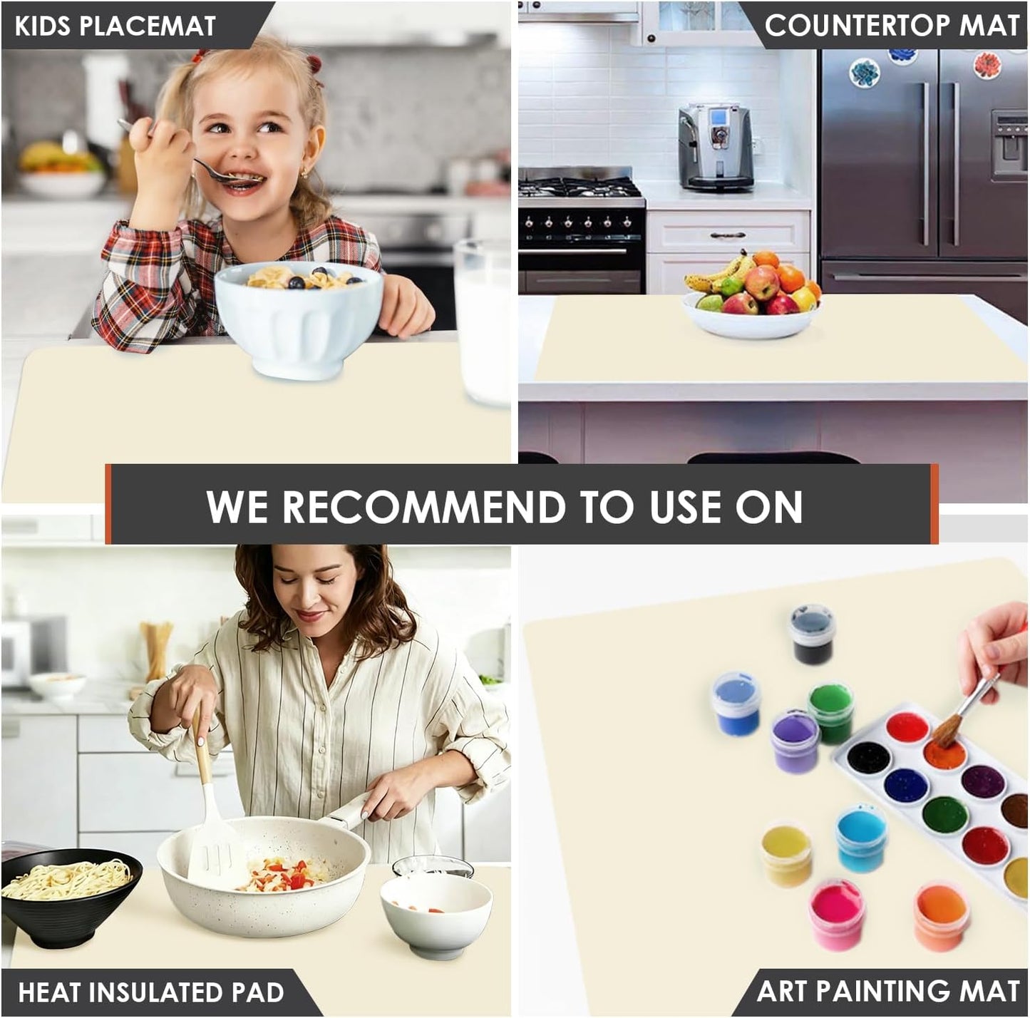 Extra Large Dark Green Countertop Mat - Silicone Table Kitchen Desk Mat - Non-Slip & Heat Resistant - Dinner Placemat Pastry Dough Rolling Mat - Colors B