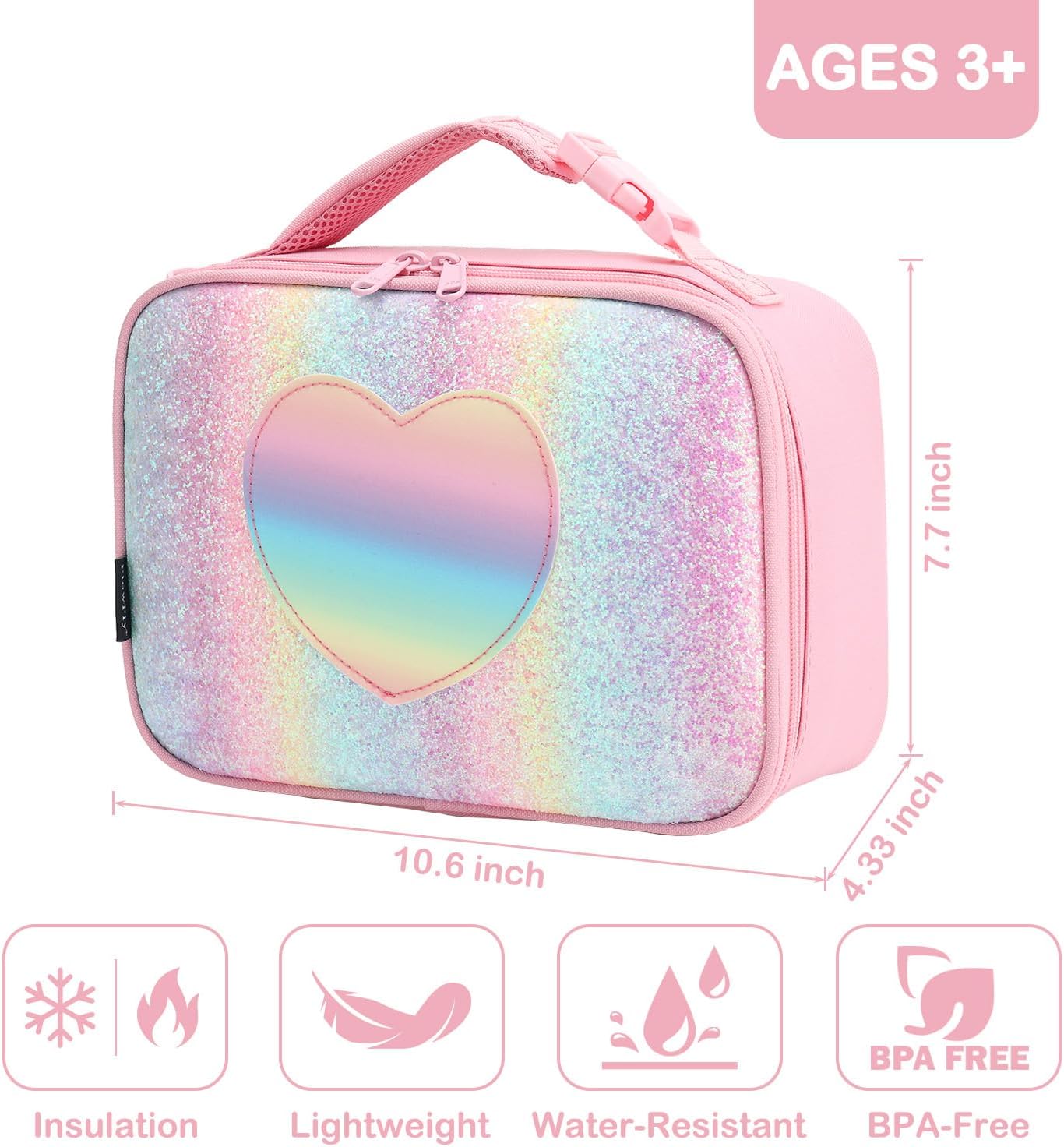 FlowFly Kids Lunch box Insulated Soft Bag Mini Cooler Back to School Thermal Meal Tote Kit for Girls, Boys, Black