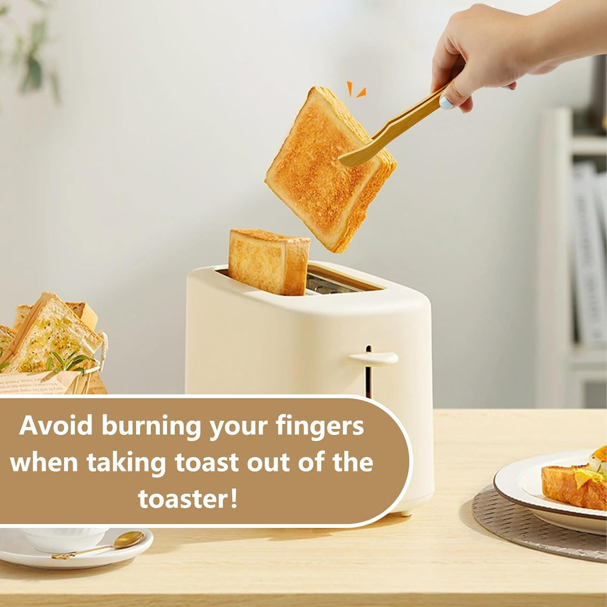 8Pcs Bamboo Toast Tongs, KUAOOAUK Wood Cooking Tongs, Reusable 7’’ Bamboo Kitchen Utensil, Toaster Tong for Fruits Bread Salad Pasta BBQ Cheese Bacon Fruits Tea Muffin
