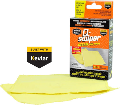 Proud Grill Q-Swiper XL Steam-Clean BBQ Grill Cleaner Set - 1 Bristle & Wire-Free Brush with Scraper, 2 Kevlar Steam Clean Cloths & 1 Water Tray, Grease & Grime Remover, Outdoor Barbecue Accessories