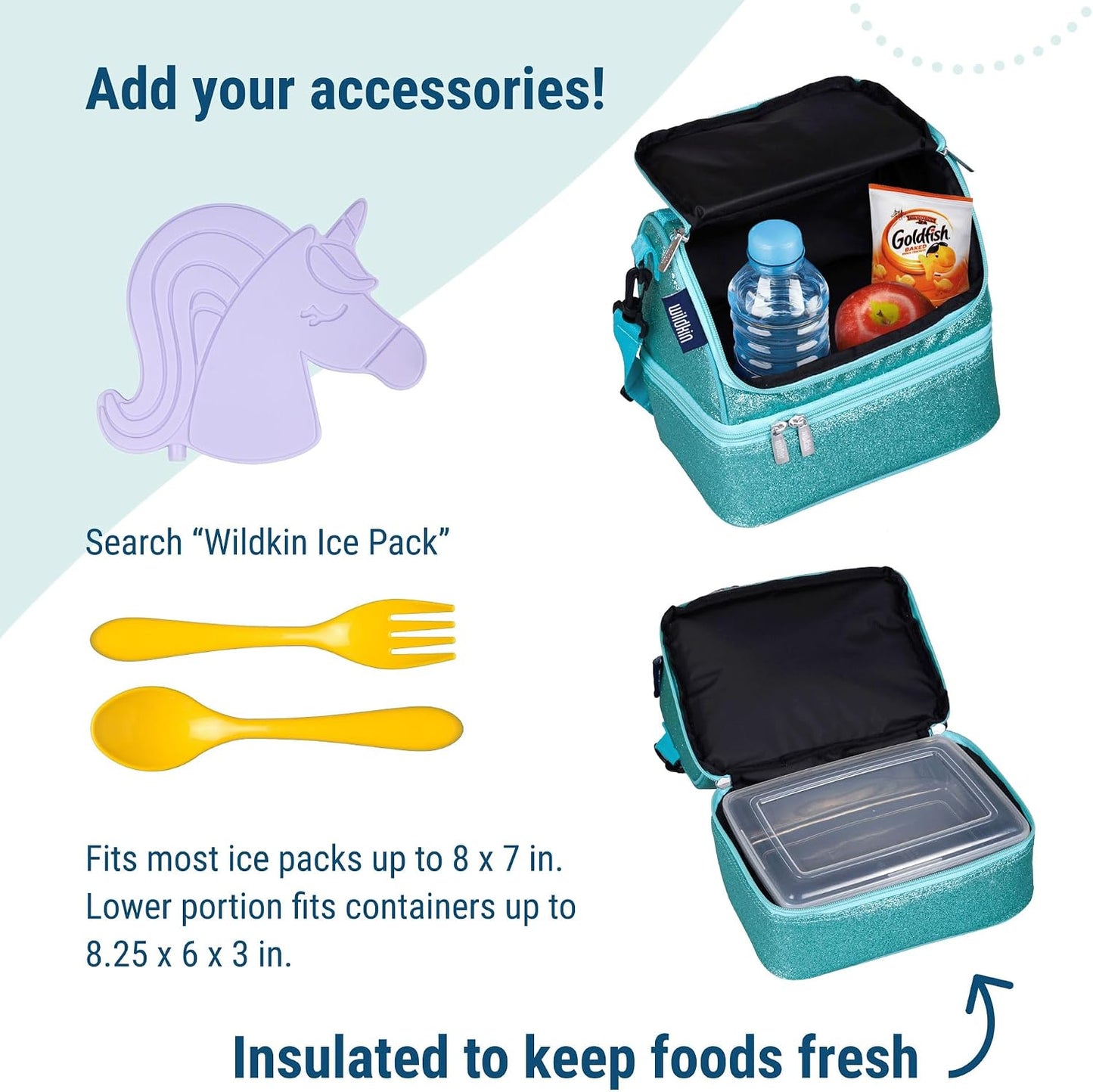 Wildkin Kids Two Compartment Insulated Lunch Bag – Keeps Food Hot or Cold, Easy-Clean Lining, Leak-Resistant & BPA-Free – Boys & Girls, Ideal for School, Travel & Daycare – Jurassic Dinosaurs