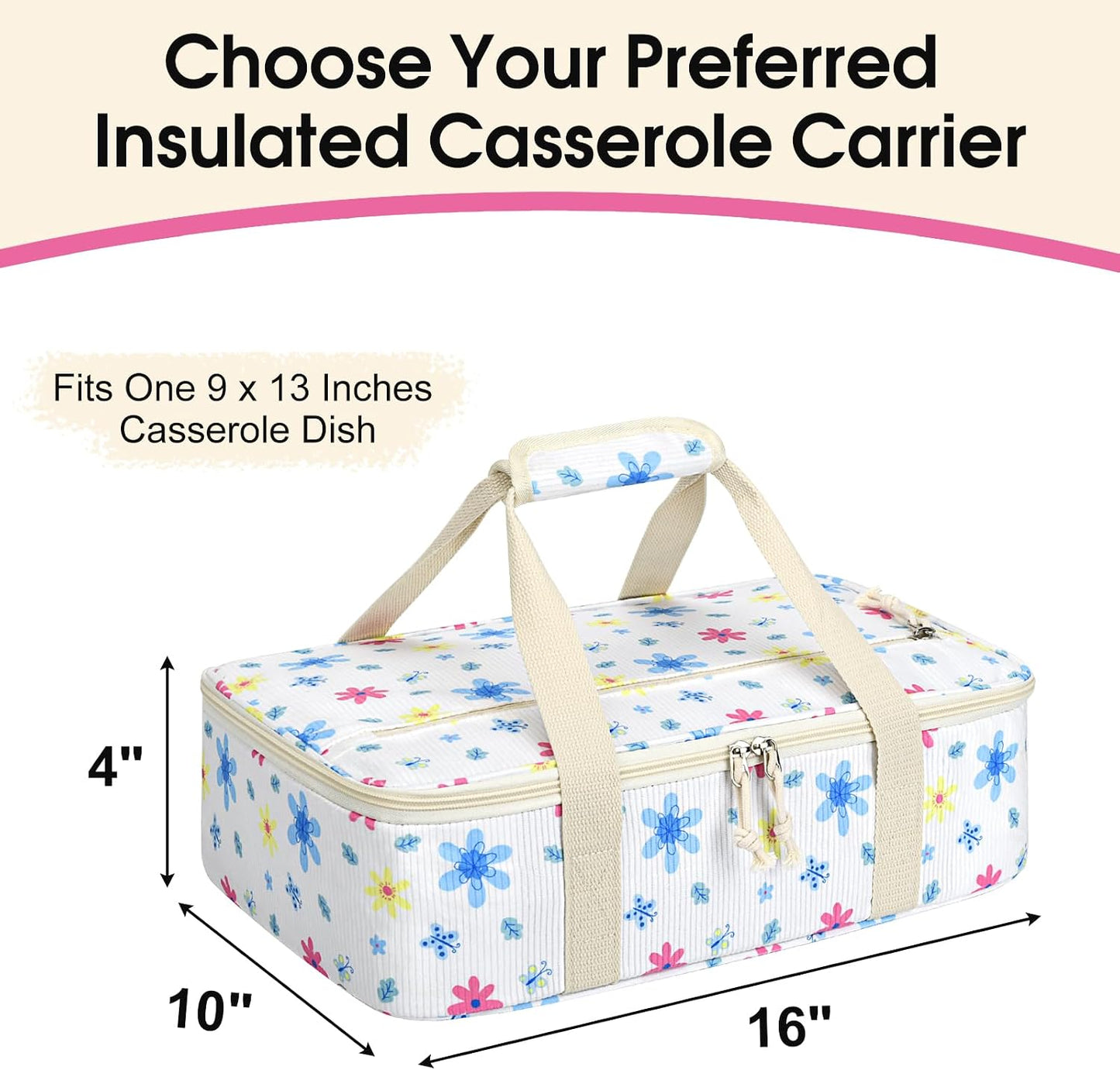 Insulated Casserole Carrier, Portable Casserole Carrier for Hot or Cold Food Lunch Tote Warmer or Cooler Bag, Lasagna Lunch Bag for Potluck Parties- Fits 9" x 13" Baking Dish-Charcoal Grey