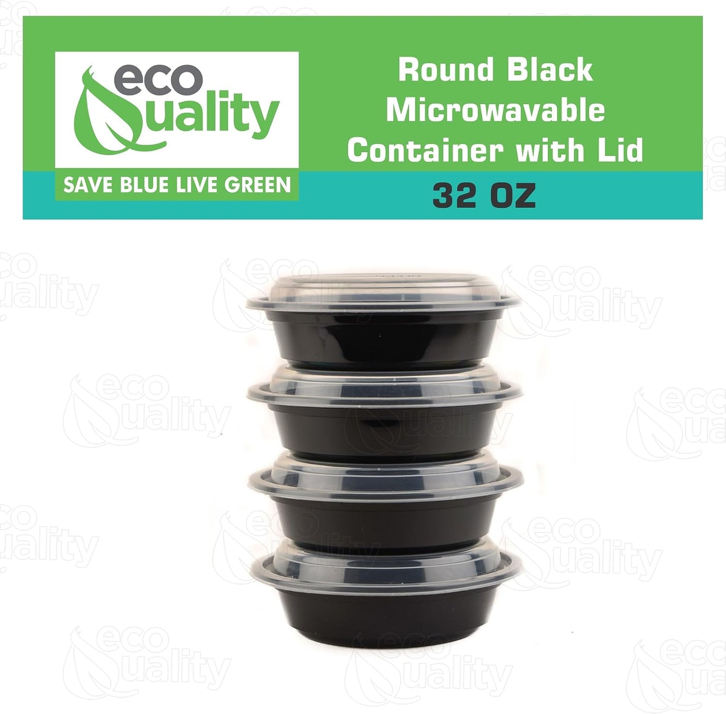 32oz - 10 Count - Round Microwavable Plastic Meal Prep Containers with Lids - Food Storage Container - Certified BPA-Free, Stackable, Reusable Microwave, Dishwasher, Freezer Safe, Disposable (Black)