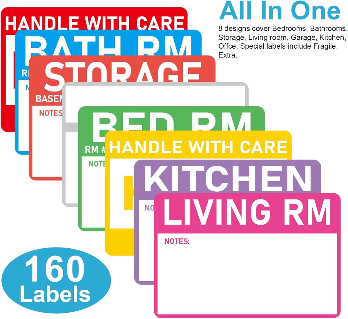 Removable Label Stickers for Organizing -320PCS 3 x 2 inch Waterproof Handwrite Blank Labels, School, Home, Business for Plastic Bins, Folders, Freeze Food (White)