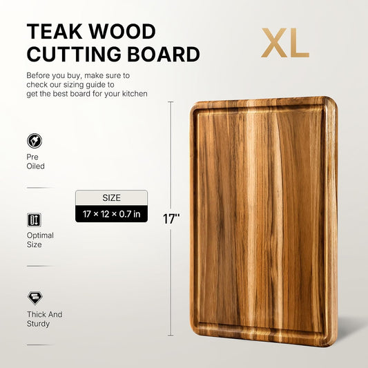 4 Pack Teak Cutting Board Set for Kitchen Heavy Duty Non Toxic Non Slip Solid Thick Wood Haus Chopping Board Extra Large Big Small Meat Best Wooden Charcuterie Board