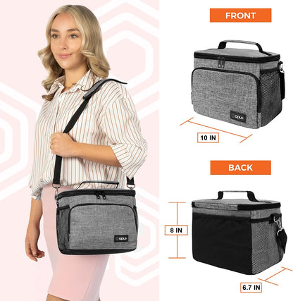 opux Insulated Lunch Bag for Men Women, Large Dual Compartment Cooler Bag, Soft Two Deck Lunch Box for Work School Picnic, Leakproof Lunch Tote with Shoulder Strap for Kid Adult (Purple, Double Deck)