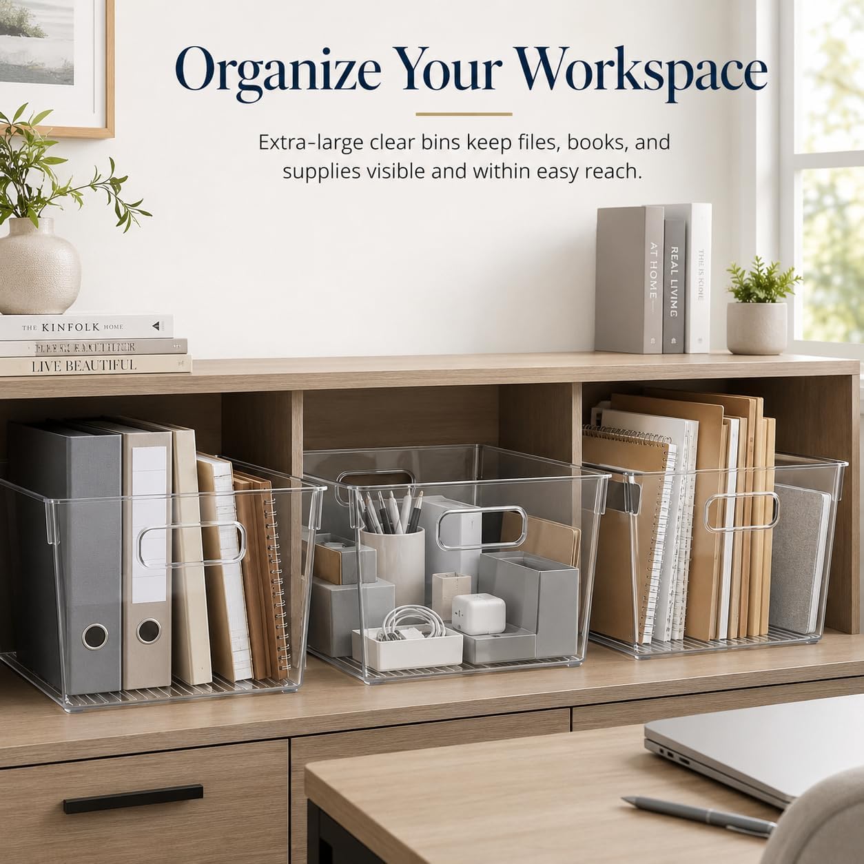 MOONEDGE 6 Pack Clear Organizer Bins 11x8x6in Pantry Organizers and Storage | Clear Containers for Organizing, Plastic Storage Bins with Handles for Drawer, Craft, Fridge, Kitchen Cabinet Shelf