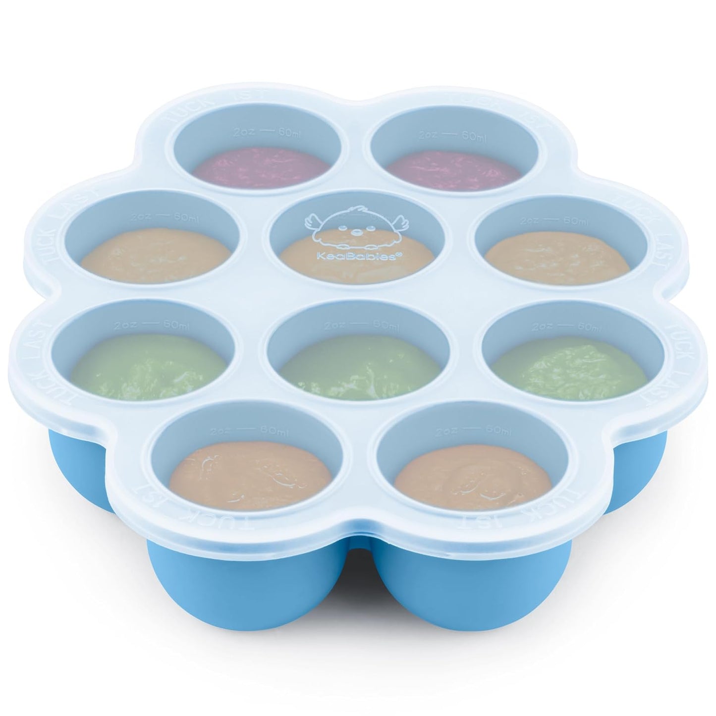 KeaBabies Silicone Food Freezer Trays with Lid, 2oz x 10 Pods Baby Food Storage Containers, Easy Puree Meal Prep, Breast Milk Silicone Freezer Molds, Dishwasher, Microwave Safe, BPA-Free (Slate)