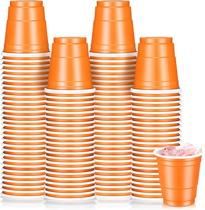 Roshtia 100 Pack 2 oz Plastic Shot Cups, Mini Disposable Shot Glasses 2 oz Wedding Party Cups for Bridal Shower Wedding Party, Beer Taste Serving, Snacks(Black, Gold)