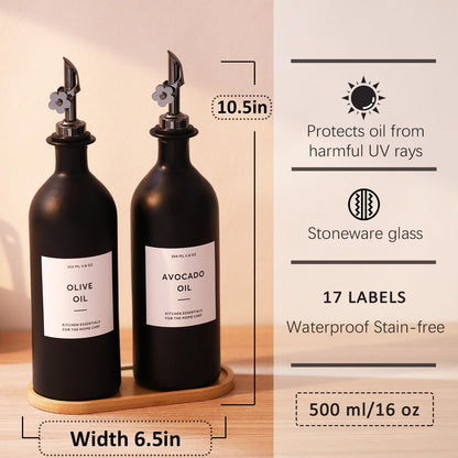HOMCDALY Olive Oil Dispenser for Kitchen, 12oz Glass kitchen Dispenser Bottle, Gold Oil&Vinegar Cruet Set, Leakproof Oil Containers for Cooking| Set of 2 (12oz – Gold)