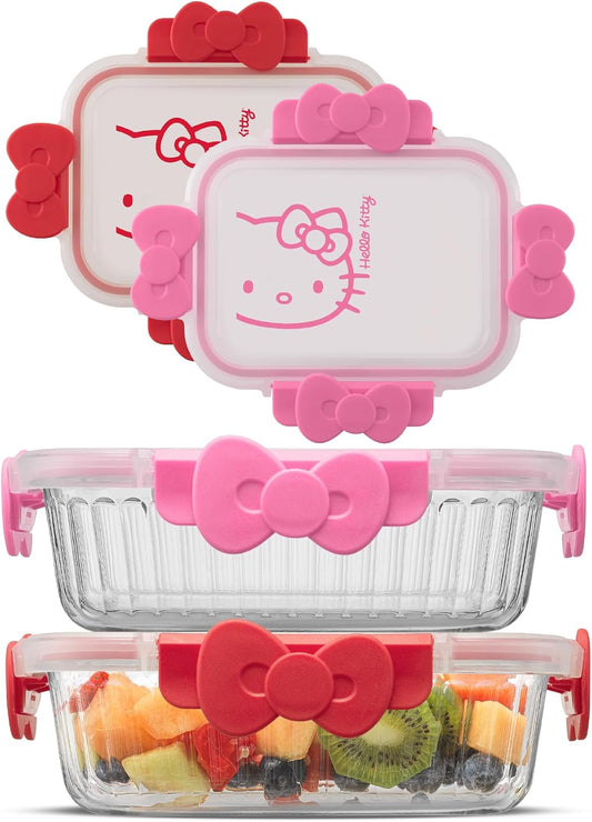 JoyJolt Disney Mickey & Minnie Glass Food Storage Containers with Lids, 2x Airtight Borosilicate Glass Storage Containers with Lids for Kitchen, Reusable Lunch Meal Prep Container, Disney Gifts | Red