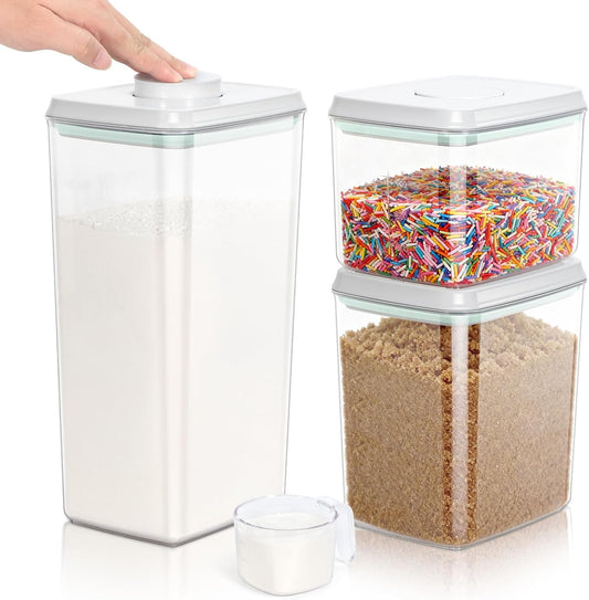 TBMax Large Airtight Food Container 6 Qt with Pop Up Lid & Measuring Cup for Rice, Flour, Cereal, Sugar, or Pet Food Storage, Rectangular Tall Food Storage Bin for Kitchen Pantry Organization