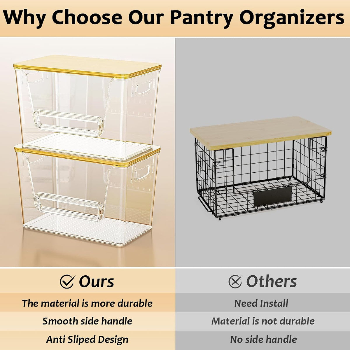 Delamu 2 Set Pantry Organizers and Storage, Trash Bag Holder Under Sink Organizer for 4-13 Gal Bags, Trash Bag Dispenser with Bamboo Top for Onion, Potato, Garlic, Clear (11-7/32"L*7" W*7-1/8"H)