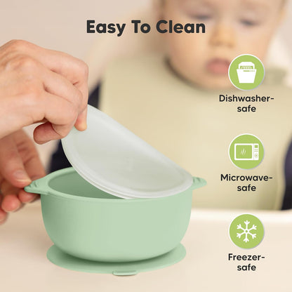 KeaBabies 2-Pack Baby Bowls with Suctions, Lids - Silicone Toddler Suction Bowls for Baby Boy, Girl, Kids, Food Grade Silicone, BPA-Free, Dishwasher Safe, Toddler Eating Essentials (Terracotta)