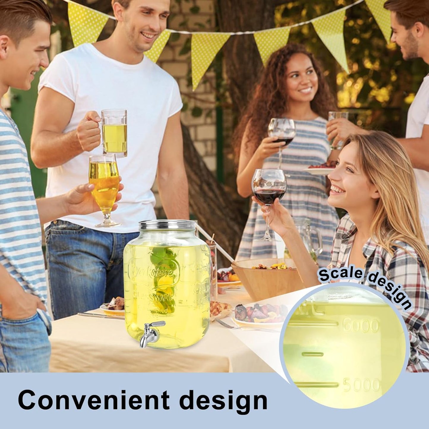 1 Gallon Glass Drink Dispensers For Parties 2PACK.Beverage Dispenser,Glass Drink Dispenser With Stand And Stainless Steel Spigot 100% Leakproof.Lemonade Dispenser With Ice Cylinder.Laundry Detergent