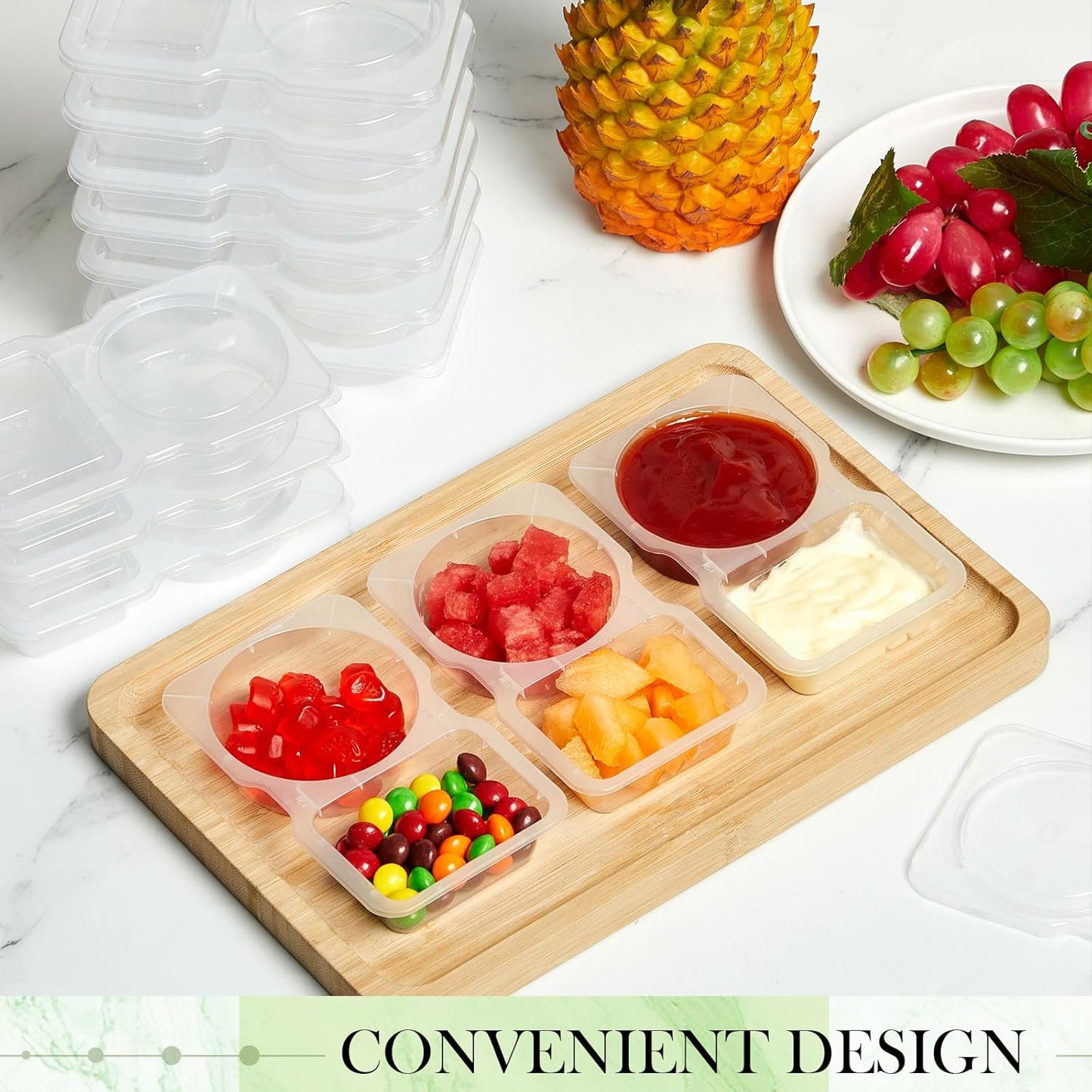 Blushtier 10 Pcs Pack Snack Containers with Lids, 5 oz Double Compartment Plastic Food Containers, Portable Divided Snack Cups for School, Office, Meal Prep, Sauces, Dips, On-the-go Camping (Clear)