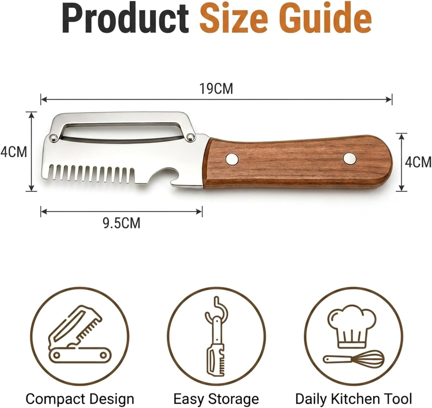 9T9 Multifunction Vegetable Peeler with Wooden Handle, Stainless Steel