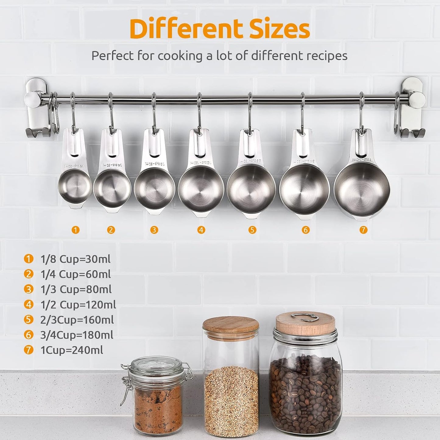 Measuring Cups, U-Taste Magnetic Measuring Cups and Spoons Set of 13 in 18/8 Stainless Steel: 7 Measuring Cups and 5 Measuring Spoons with 1 Professional Magnetic Measurement Conversion Chart