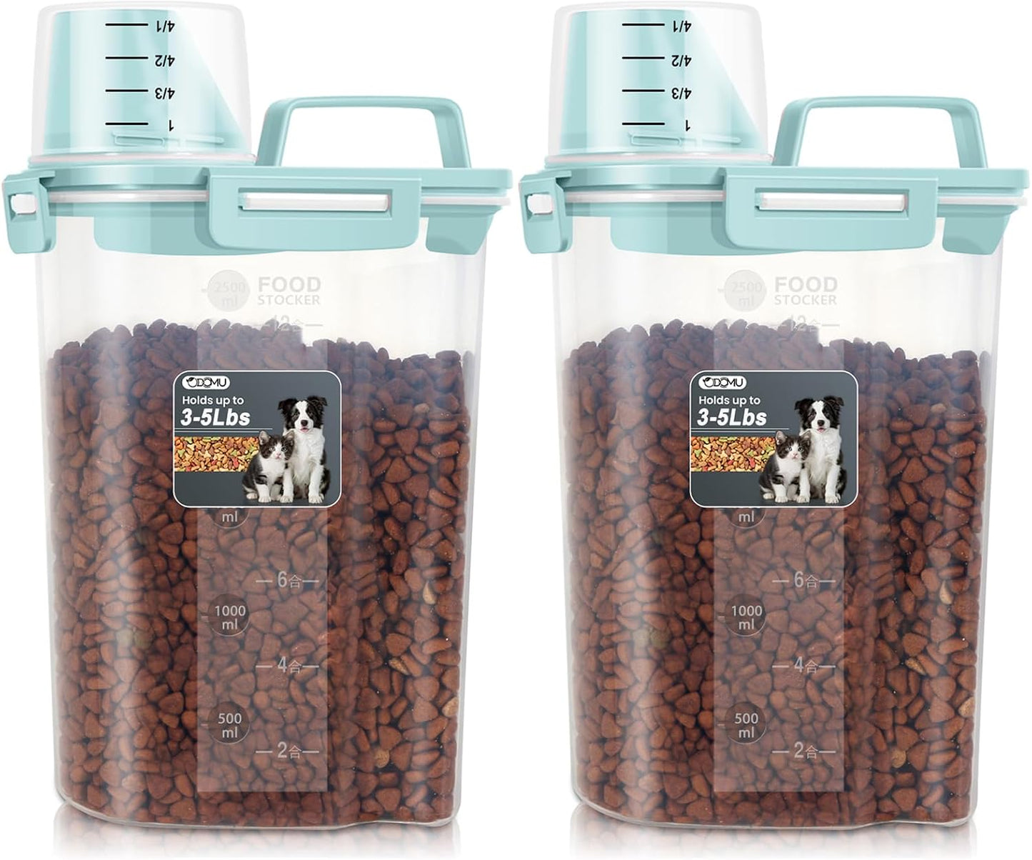 Dog Cat Food Storage Container, Pet Food Pourable Container Airtight with Large Spout & Cup, BPA-Free Plastic Food Dispenser for Pet Food, Bird Seed, Rice, Flour (Dark Gray, 2.5L)