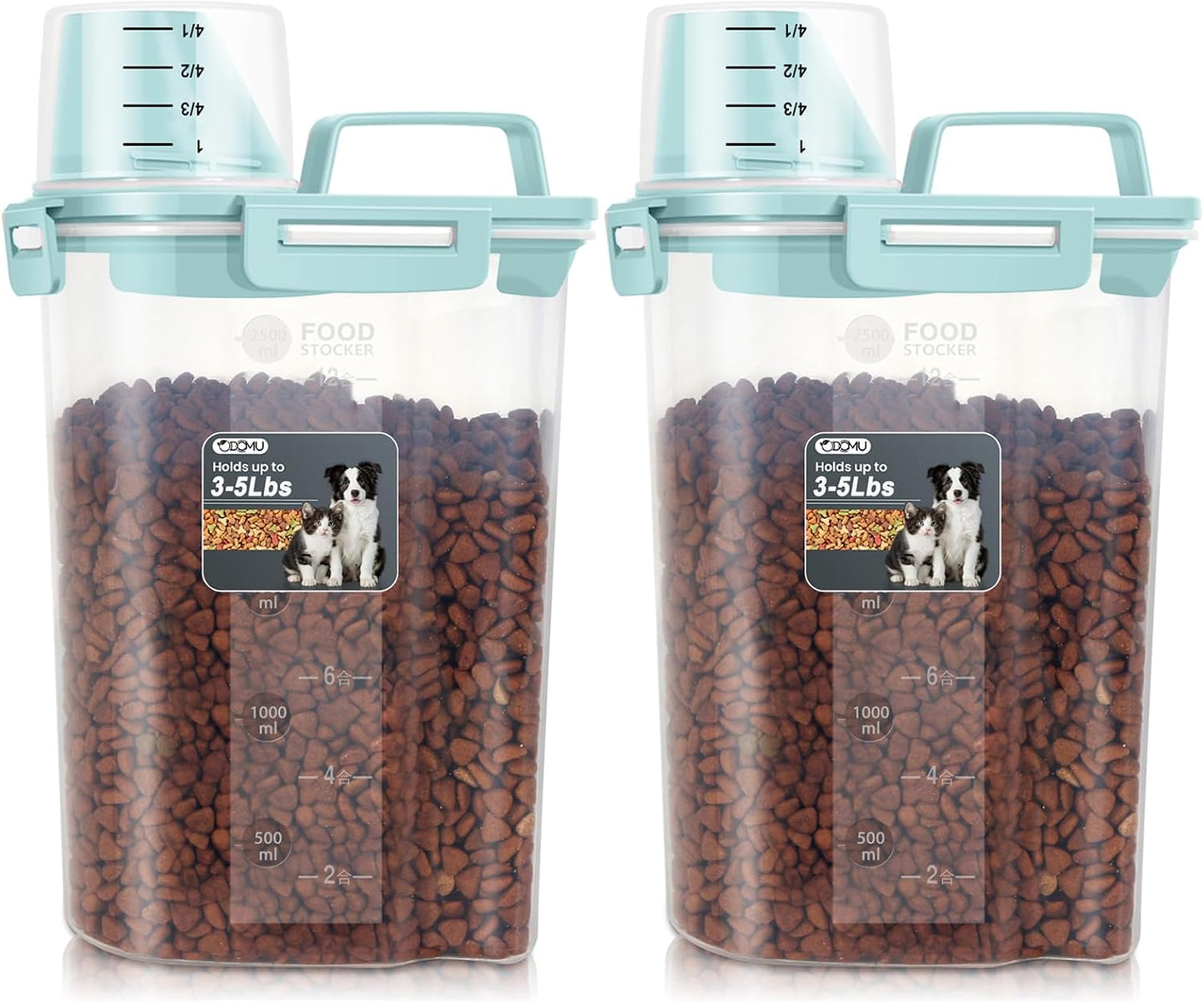 Dog Cat Food Storage Container, Pet Food Pourable Container Airtight with Large Spout & Cup, BPA-Free Plastic Food Dispenser for Pet Food, Bird Seed, Rice, Flour (Dark Gray, 2.5L)