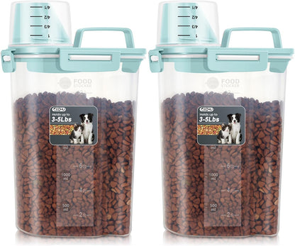 Dog Cat Food Storage Container, Pet Food Pourable Container Airtight with Large Spout & Cup, BPA-Free Plastic Food Dispenser for Pet Food, Bird Seed, Rice, Flour (Dark Gray, 2.5L)