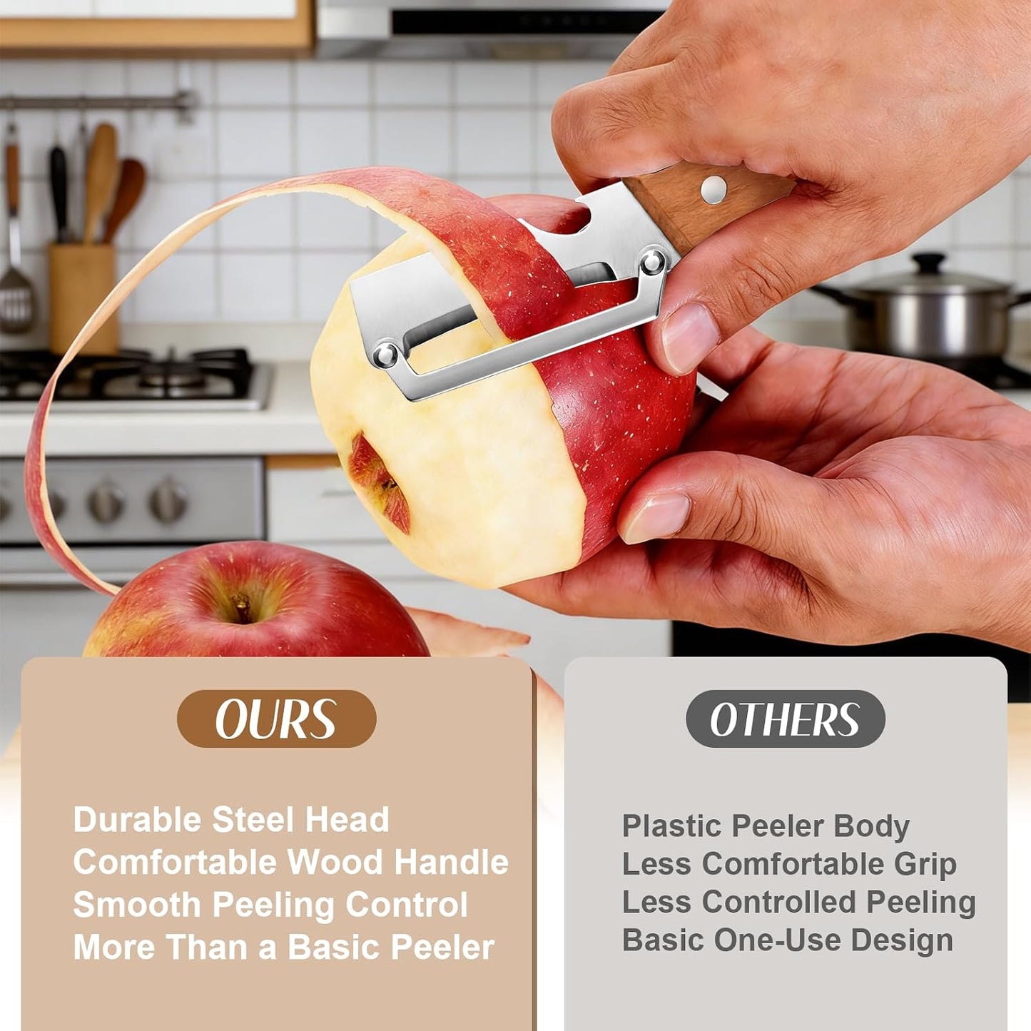 2026 Upgrade Vegetable Peeler With Wooden Handle, Stainless Steel Wide Blade Potato and Carrot Peeler, 3-in-1 Veggie Peeler With Scallion Shredder and Bottle Opener for Kitchen, Camping and Trave