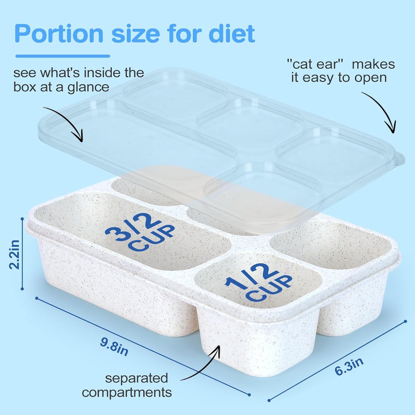 Rinwoc Bento Box [Portion Size], 3 Pack Snack Containers with 3 Compartments for Meal Prep & On-the-Go [School, Travel], Lunchable Container Reusable and BPA-Free