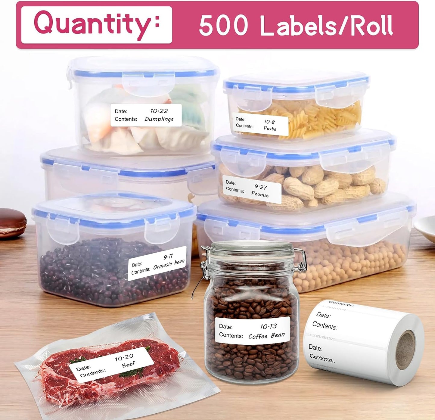 500 Pcs 1 x 3 inch Freezer Refrigerator Food Labels, Removable Freezer Labels for Food Containers, Mason Jar Labels, No Residue Food Storage Labels Perfect for Kitchen, Can Not be Torn