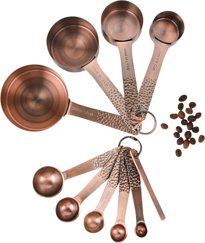 Copper Measuring Cups and Spoons Set 14, Stainless Steel Measuring Cups and Spoons set, Metal 6 Measure Cup and 7 Measure Spoon with 1 Leveler for Kitchen & Baking