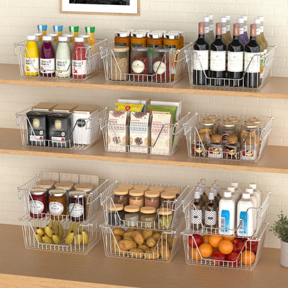 Slideep Wire Storage Baskets, Freezer Baskets Farmhouse Stackable Organizer Storage Bins Large Organizer for Storage, Office, Bathroom, Pantry Organization Storage with Handles 14" Black -Set of 3