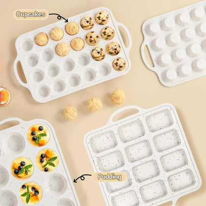 CAKETIME Silicone Muffin Pan - Cupcake Pan, Mini Loaf Pan Silicone Baking Molds Food Grade 3-Pack