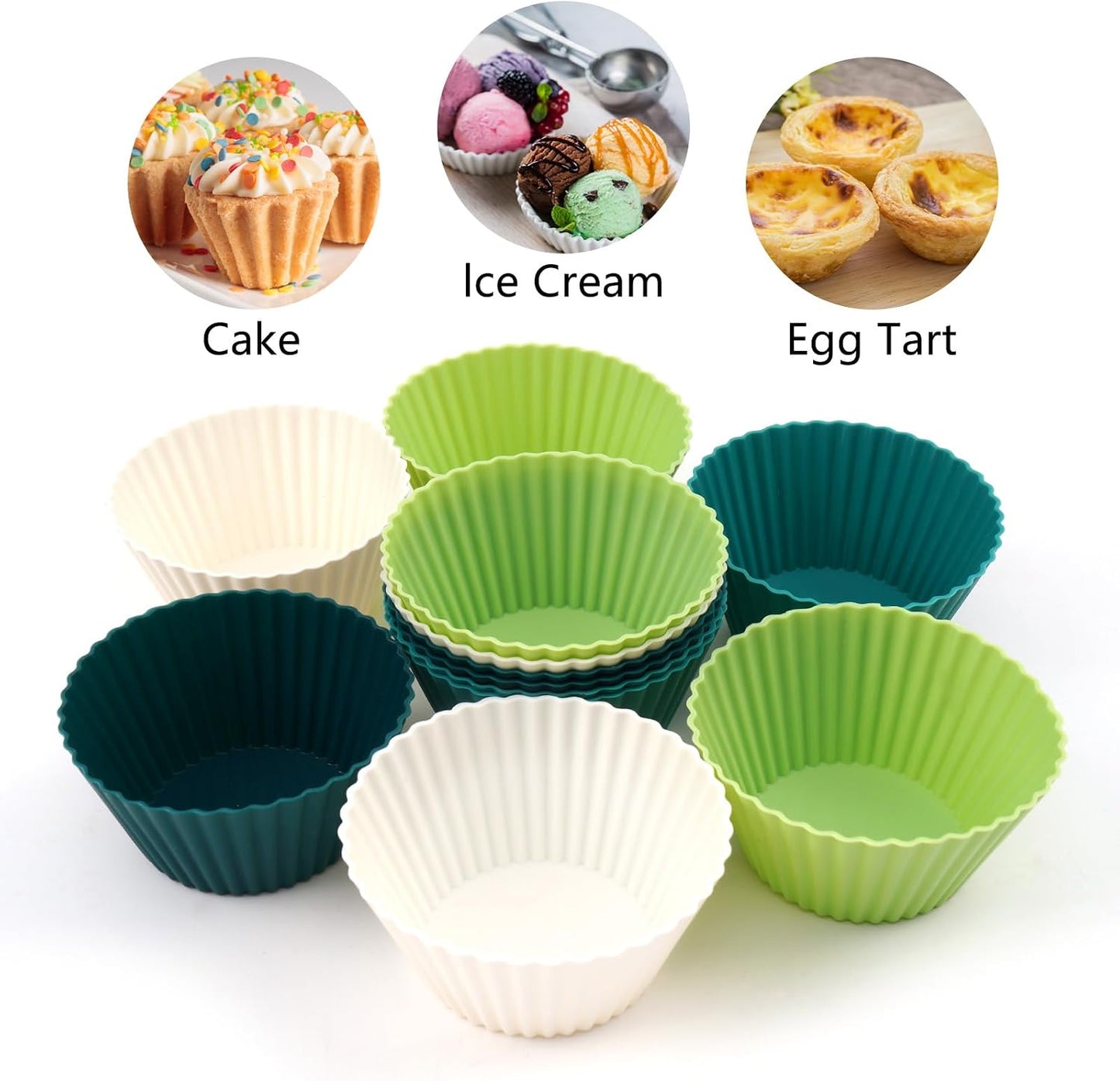 12 Pack Silicone Baking Cups - 4 Colors Reusable Non-Stick Muffin Liners, Heat-Resistant Cupcake Molds for Oven