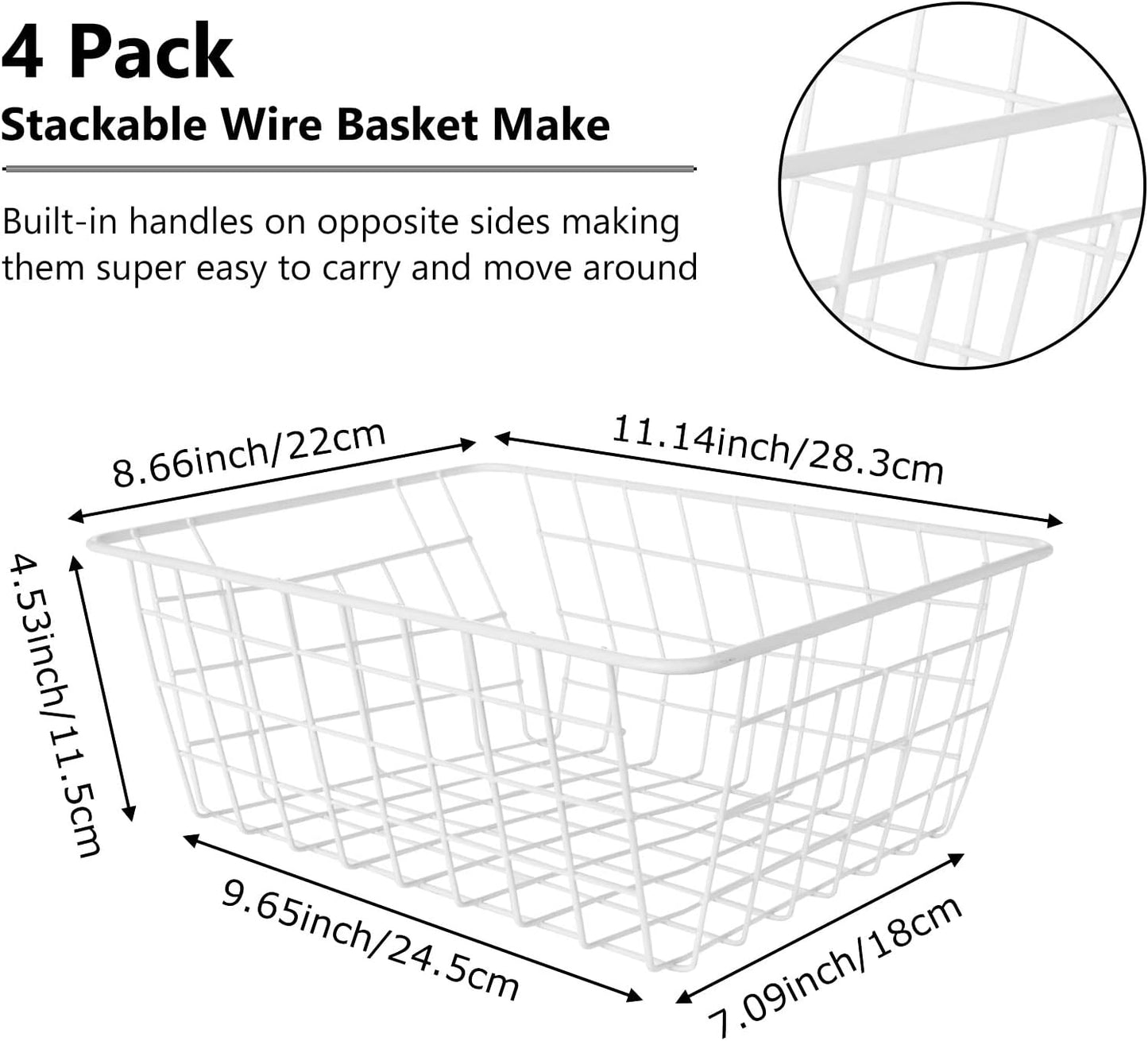 4 Pack Deep Freezer Organizer Bins Stackable Wire Basket for Organizing Metal Wire Storage Baskets for Pantry, Freezer Baskets for Chest Freezer, Upright Freezer