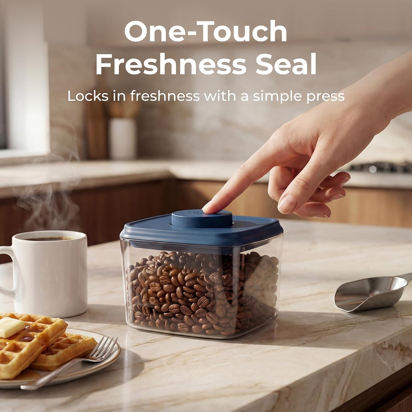 SMIRLY 8-Pcs Airtight Food Storage Containers Set with Countertop Organizer,One-Press Air Tight Pantry Storage Containers, BPA-Free ABS,Stainless Steel Spoon & Scoop for Cereal, Flour, Sugar -white