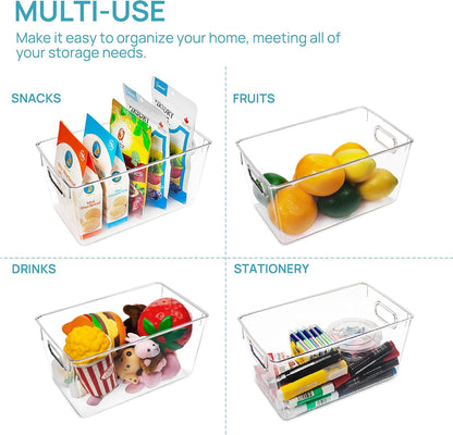 Vtopmart Clear Plastic Storage Bins, 6 PCS Pantry Organizer Bins with Handle for Refrigerator, Fridge, Cabinet, Kitchen, Countertops, Cupboard, Freezer Organization and Storage, Large