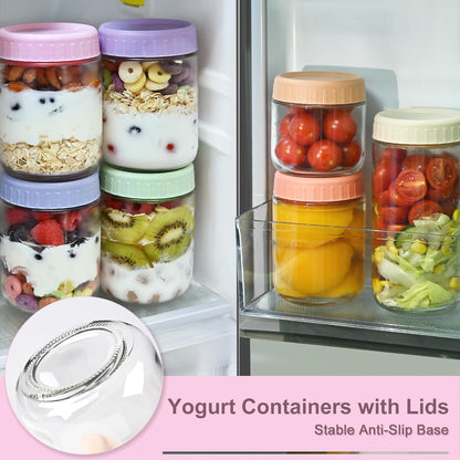 Overnight Oats Containers with Lids, 10oz Wide Mouth Mason Jars with Lids, 9 Pack Glass Jars with Airtight lid for Chia Pudding Yogurt Salad, Meal Prer Oatmeal Jars, Pink