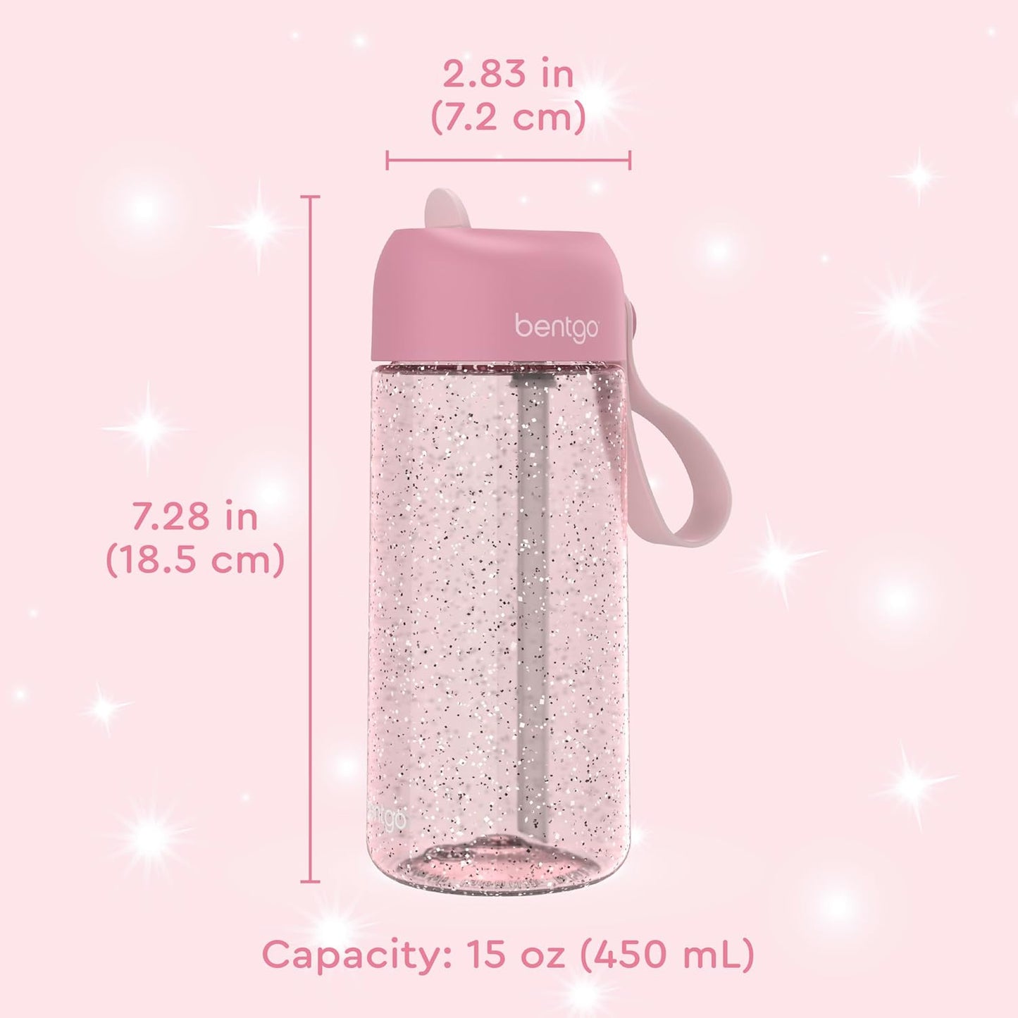Bentgo Kids Water Bottle - Leak-Proof, Durable Tritan PFAS- & BPA-Free 15 fl oz, Kids/Toddlers Ages 3+ for School & Sports; Bite & Sip Spout, Carrying Handle, Dishwasher Safe (Unicorn)