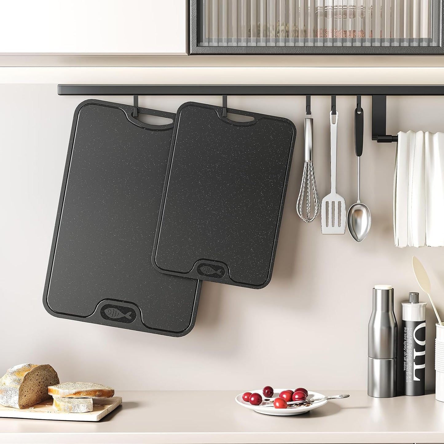 TPU Cutting Board for Kitchen, Safe Chopping Boards Set of 3, Non Slip Flexible Cutting Boards with Juice Groove, Knife Mark Resistant Chopping Mat, 2 Sided Cutting Mats, BPA Free, Dishwasher Safe
