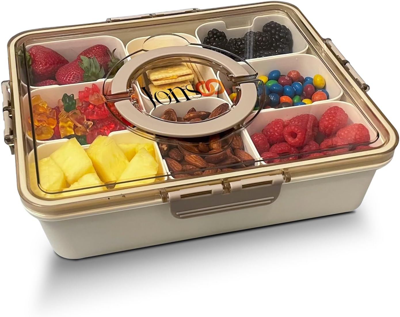 Snackle Box Container, Divided Serving Tray with Lid and Handle – Dishwasher Safe Charcuterie Board and Snack Organizer for Beach Picnics, Refrigerator Storage, Parties, Holidays, and Travel