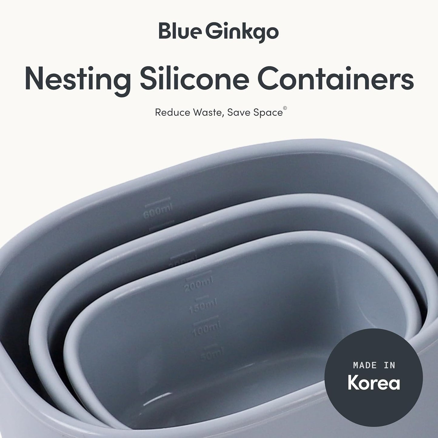 BLUE GINKGO Nesting Silicone Containers - Set of 3 Hard-Shell Silicone Food Storage Containers | BPA Free, Airtight, Dishwasher and Freezer Safe (6.7oz, 10oz, 20oz) - Green