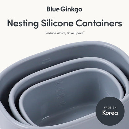 BLUE GINKGO Nesting Silicone Containers - Set of 3 Hard-Shell Silicone Food Storage Containers | BPA Free, Airtight, Dishwasher and Freezer Safe (6.7oz, 10oz, 20oz) - Green